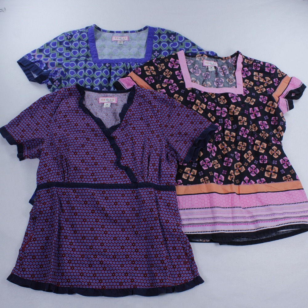 koi by Kathy Peterson Medical Scrub Tops Lot 3 Pack Floral Geometric Size M